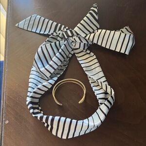 Striped Black and White satin head wrap